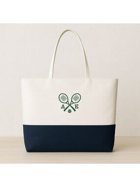 Mark and Graham Tennis Tote Bag  A/E Design Large White & Gray Faux Leather With